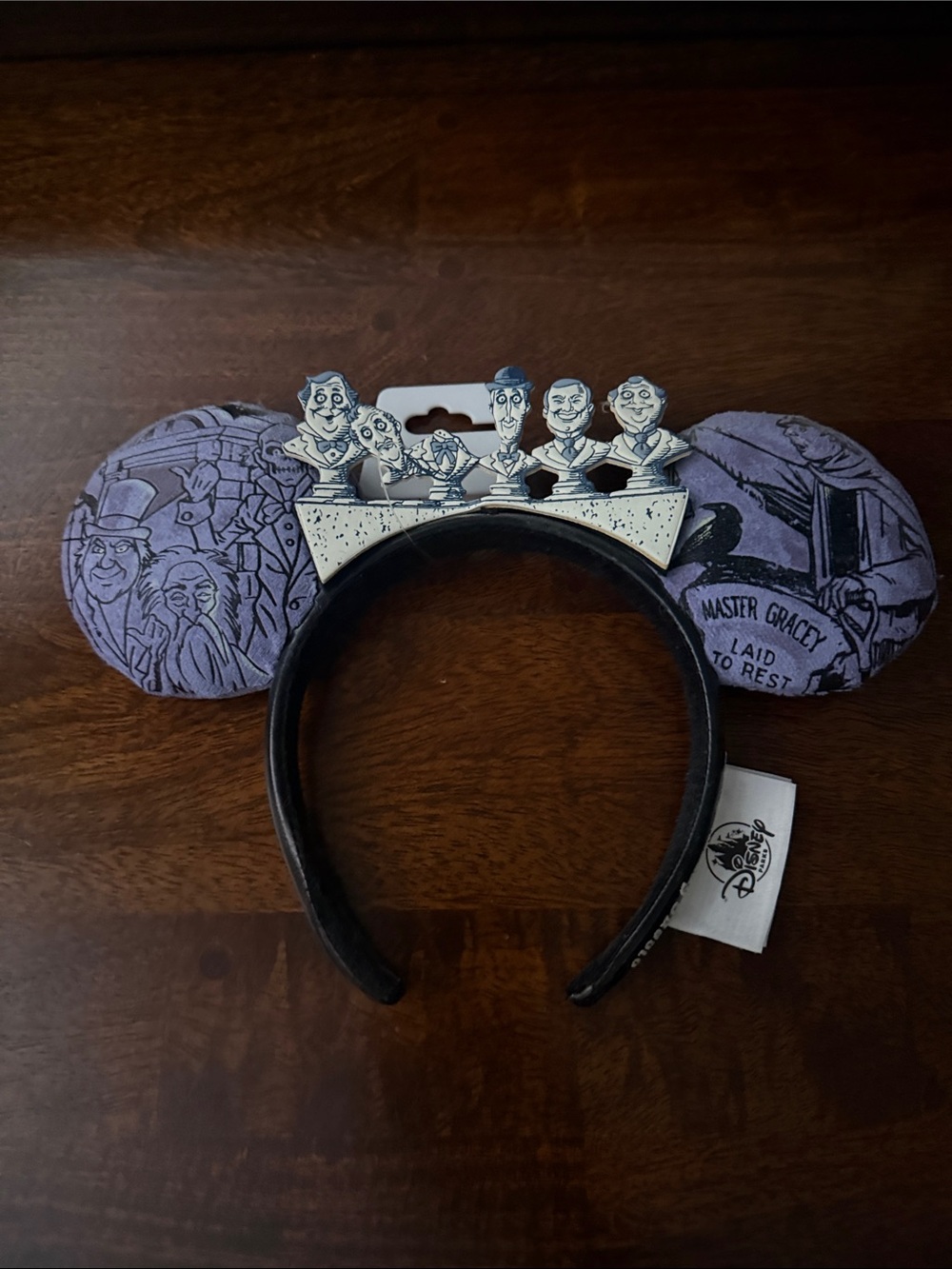 Disney Purple Haunted Mansion Kids Ear Headband with Silver Singing Busts